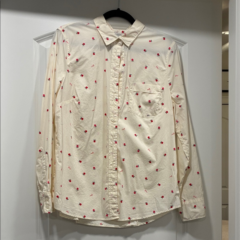 JCrew Ladies Cream Shirt with apples accents